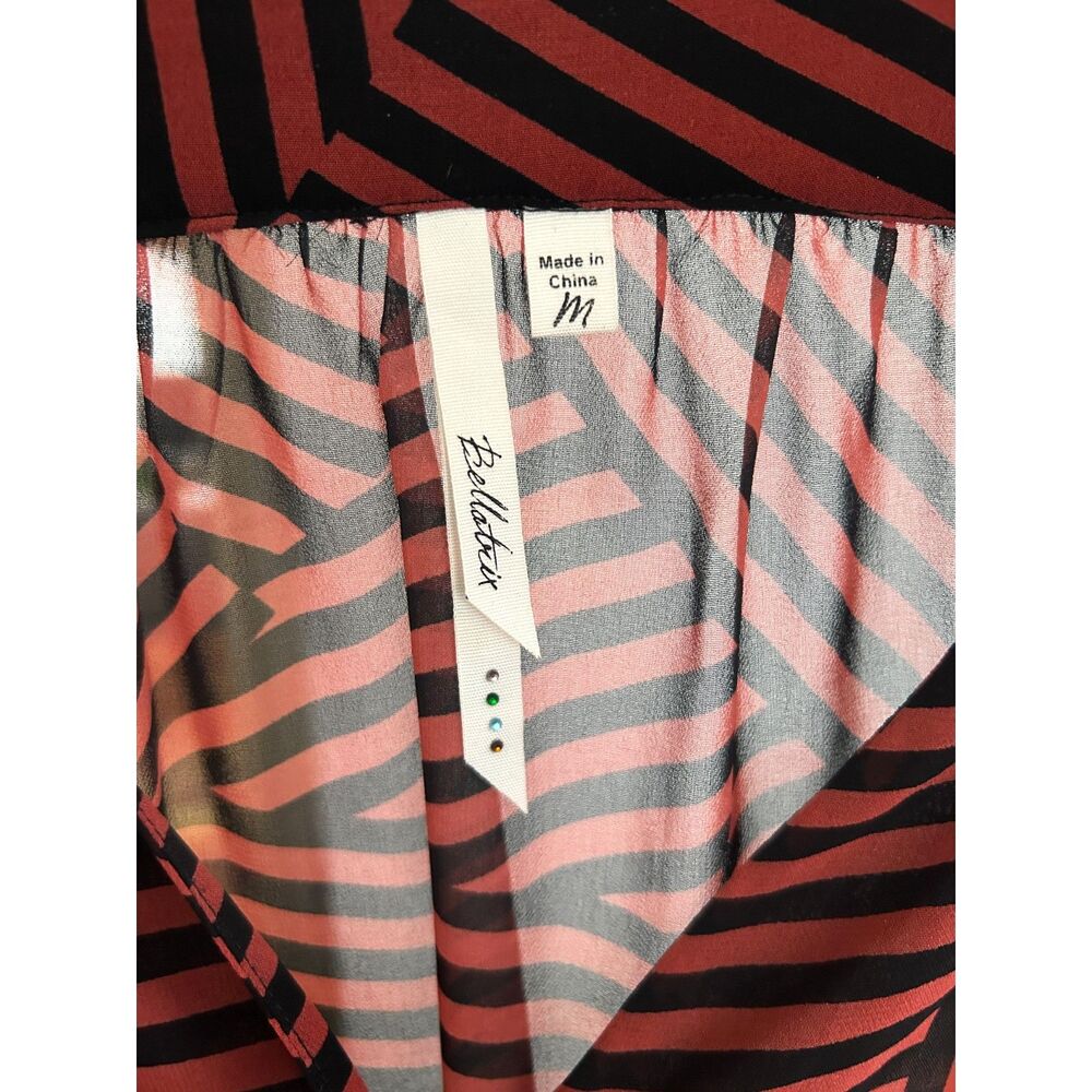 Bellatrix Sheer Button Up VNeck Blouse M Date Night Girls Night Office Geometric - Picture 5 of 7